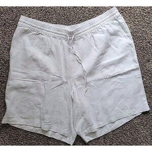 Lands End Plus 2X 20-22W White Shorts 100% Linen Elastic Waist Pockets High Rise